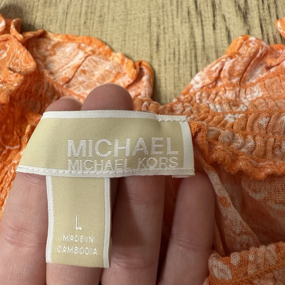Michael Kors Large Orange Paisley Off The Shoulder Blouse Peasant Top‎